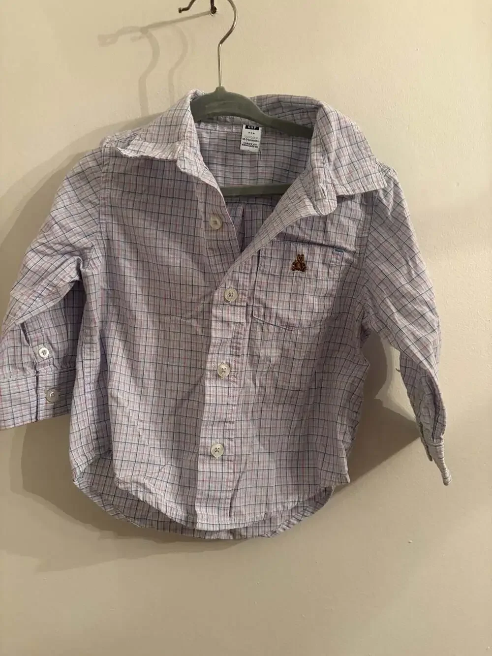 Gap Toddler Boy Long Sleeve Plaid Button-Down Shirt Size 18-24 Months